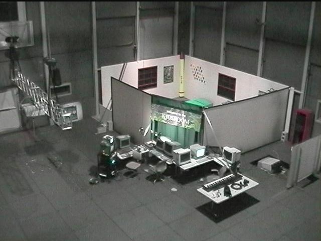View of the entire KidsRoom, including projectors and large screens from above